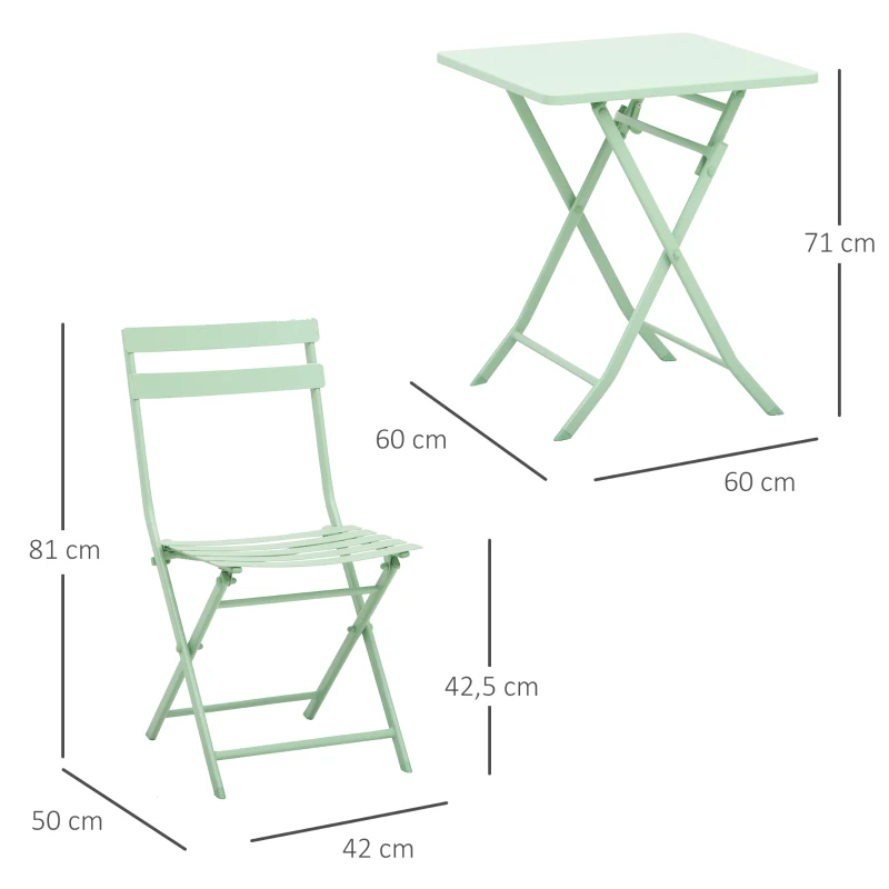 Outsunny Gartenmöbel Bistro Set klappbar - quadratischer Tisch 60L x 60B x 71H cm mit 2 Stühlen - pulverbeschichteter Stahl Wassergrün