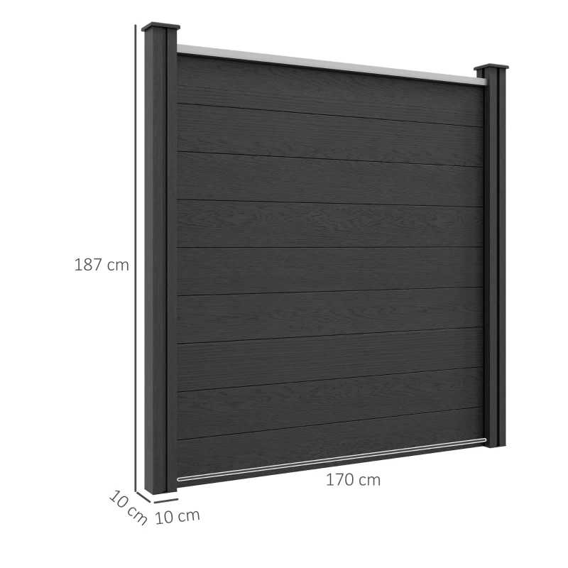 Outsunny Gartenzaun Sichtschutz aus WPC Holzverbundwerkstoff und Aluminium mit Füßen - modular, 186L x 187H cm, Grau