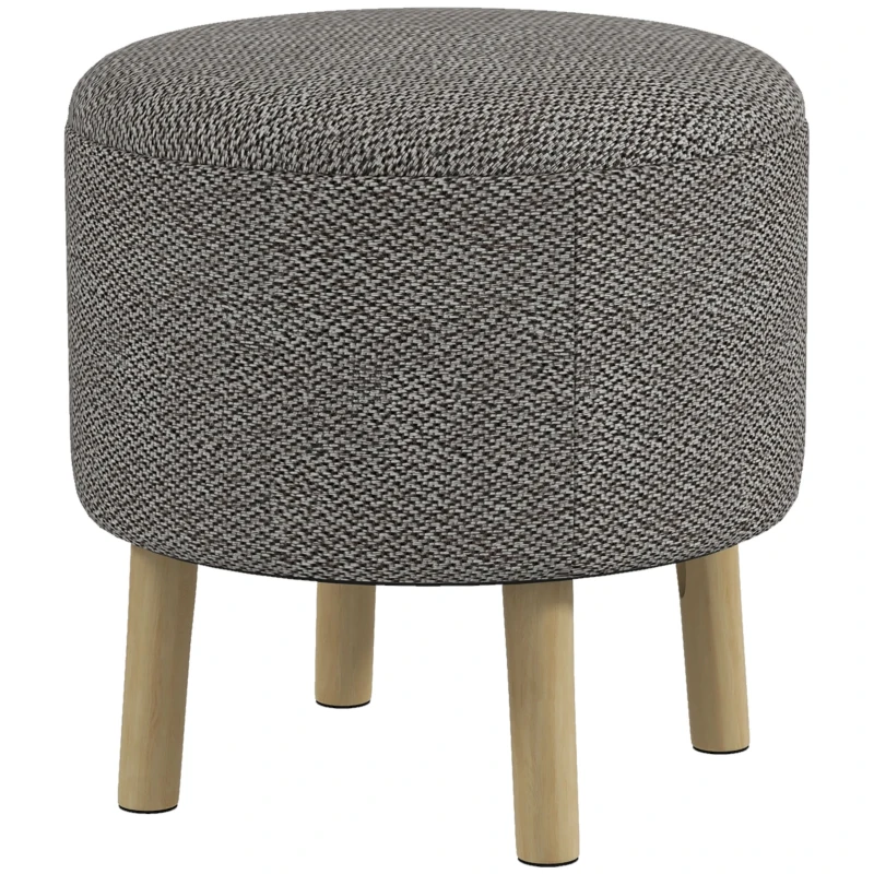 HOMCOM Round Linen-Look Storage Ottoman - Light Grey
