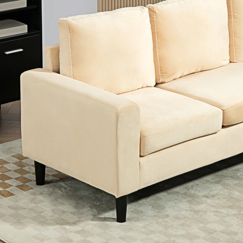 HOMCOM Modulares Ecksofa mit Hocker und 3 Kissen, Holzfüße, Samtstoff Beige