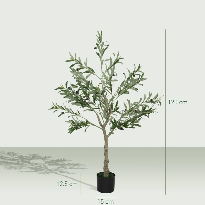 HOMCOM Pianta Artificiale di Olivo Alta 120 cm, Albero Finto con 450 Foglie e 20 Olive, Vaso Incluso