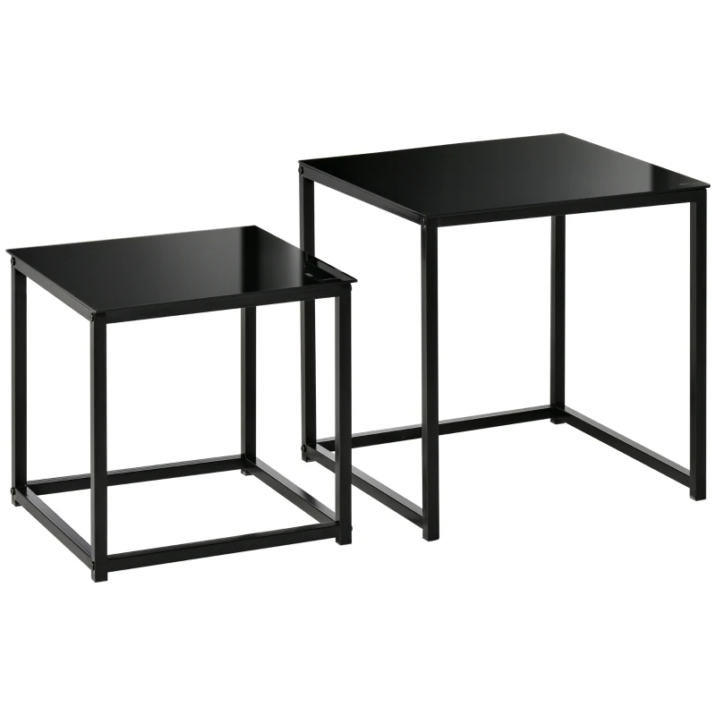 HOMCOM Ensemble de 2 tables d'appoint, design moderne, empilable, table en verre, noir