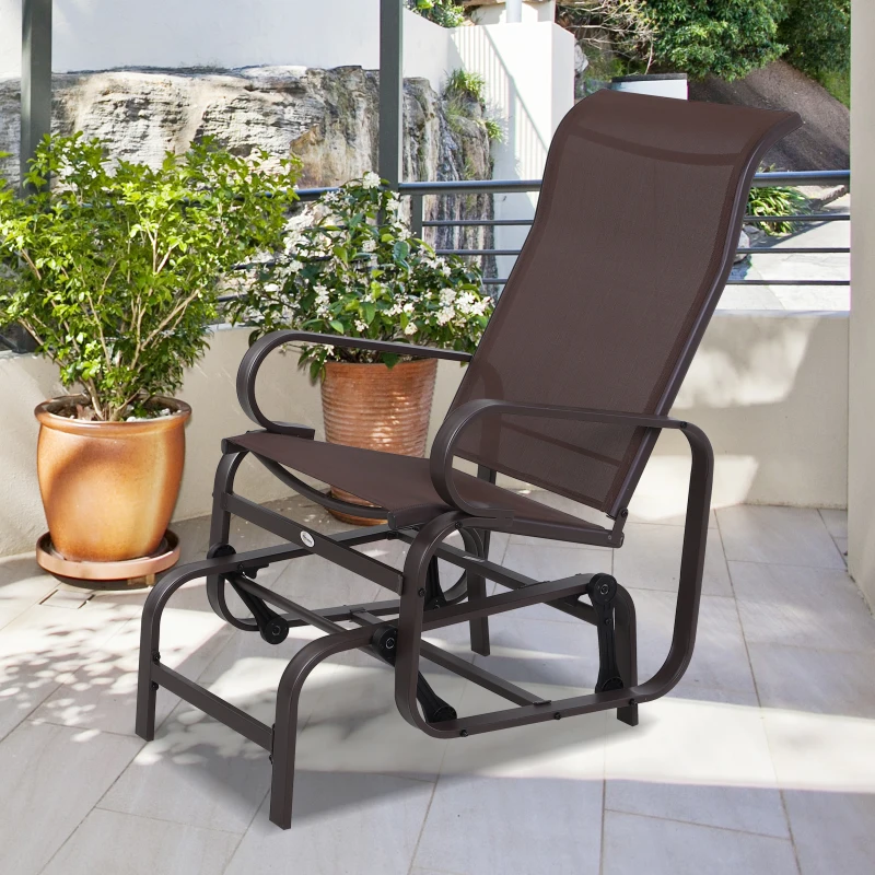 Outsunny Chaise à Bascule Jardin Chaise de Jardin Chaise Longue de Jardin Métal Texteline Marron 60 x 73 x 104 cm
