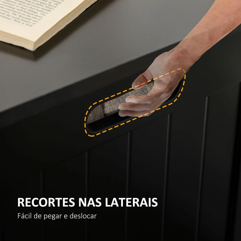 HOMCOM Baú de Armazenamento de Madeira Baú de Arrumação com Dobradiça de Segurança Carga Máxima 20 kg 81x40x46 cm Preto