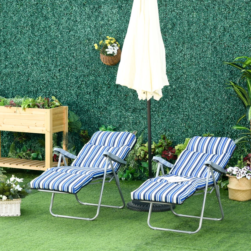 Outsunny Ensemble de 2 Chaises Longues avec Coussin Pliable Chaise Longue 5 Positions réglables Chaise de Jardin Meubles de Jardin en Acier Polyester Bleu 60 x 75 x 65-102 cm