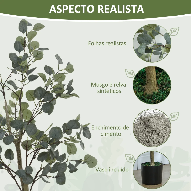 HOMCOM Eucalipto Artificial 150 cm Planta Artificial Decorativa Grande Árvore Artificial de Interior com 230 Folhas Verde