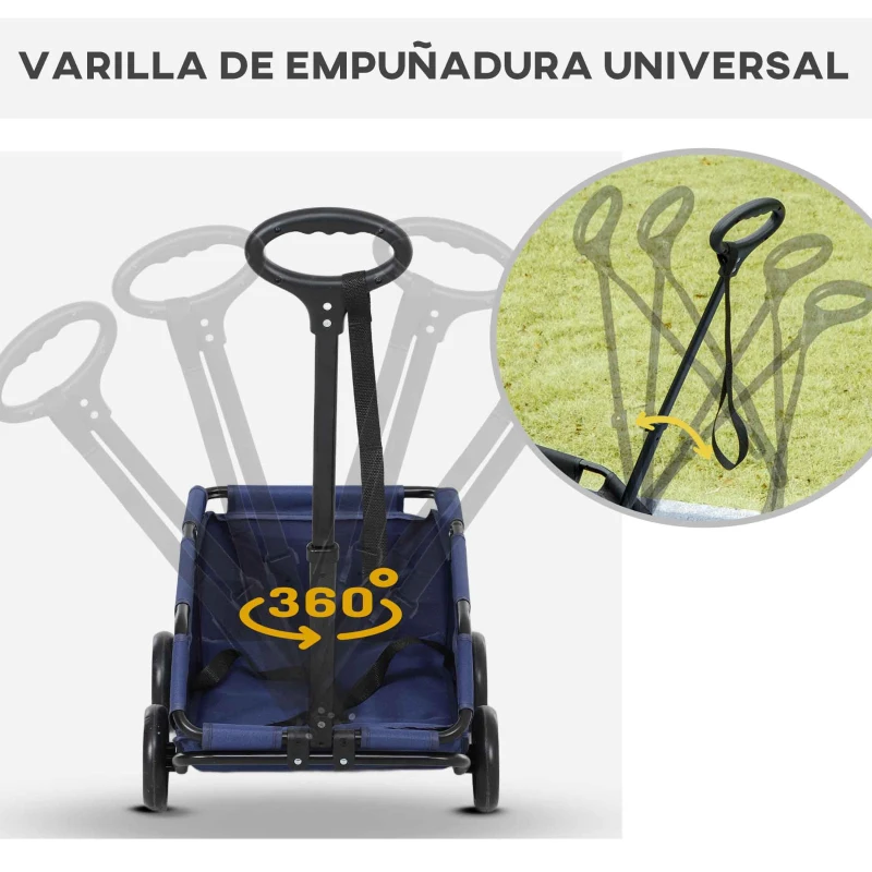 PawHut Cochecito para Mascotas con Barra de Empuje Ajustable Diseño Abierto Cojín y Ruedas 53x45x28 cm Azul Oscuro