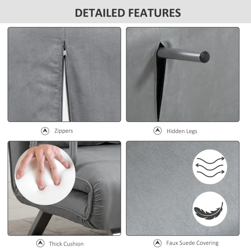 HOMCOM Sofa dwuosobowe z funkcją spania, pojedyncze łóżko z poduszką, aksamit