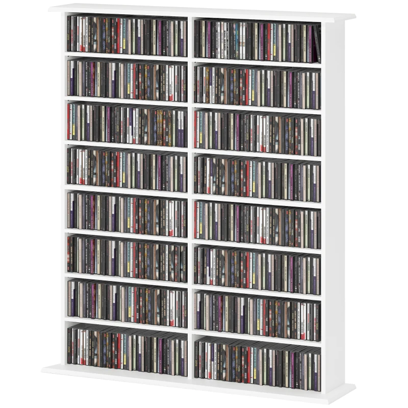 HOMCOM 16-Compartment Media Shelf- White