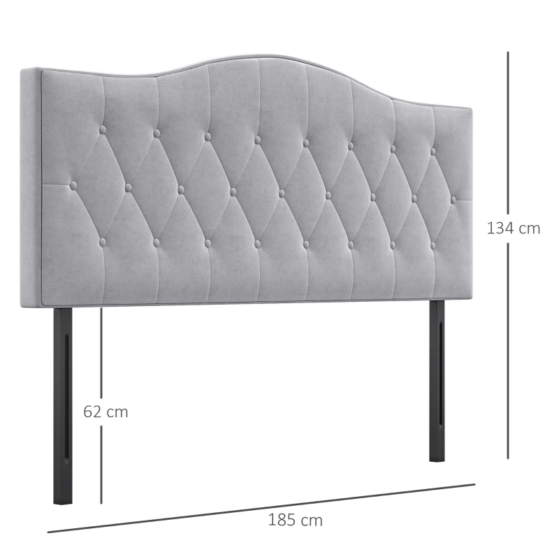 HOMCOM Tête de lit pour lit Rembourré Capitonné Tête de lit de lit en gris Peuplier Tissu Velours 185 x 8 x 134 cm