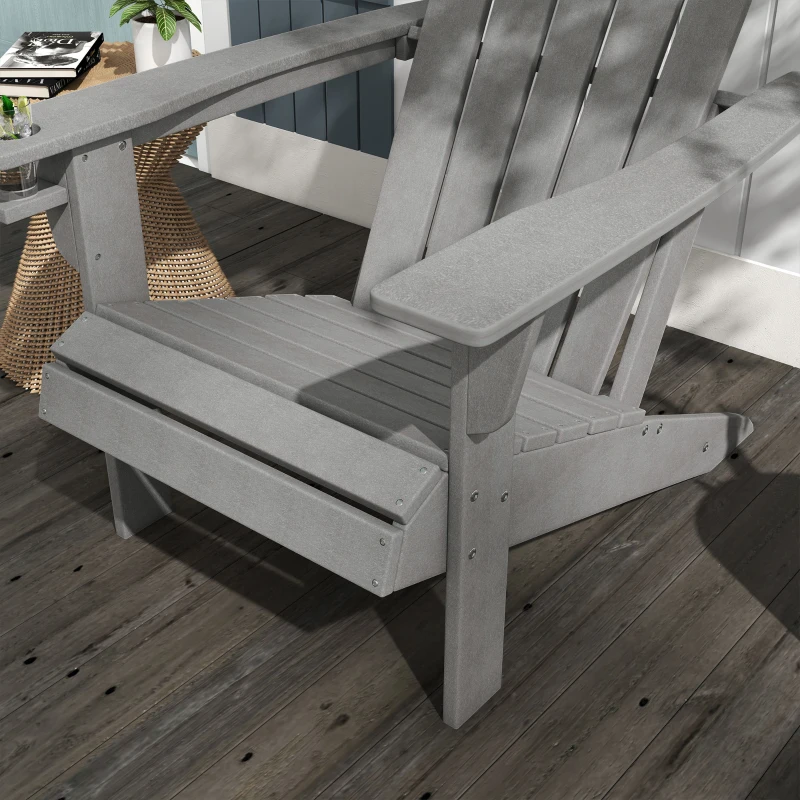 Outsunny Chaise de Jardin, Design Ergonomique, Résistante aux Intempéries, HDPE, Gris, 75 x 87 x 90 cm