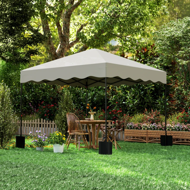 Outsunny Pavillon pop-up 3 x 3 m, Tente de jardin réglable en hauteur, avec sac à roulettes, pour jardin, terrasse, métal, tissu, crème