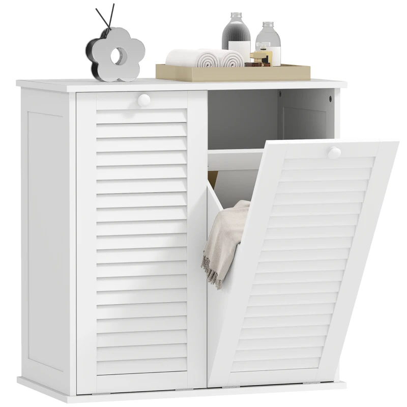 HOMCOM Armoire à linge, 2 paniers basculants pour le linge, 2 portes à lamelles, 70 x 38 x 73 cm, Blanc