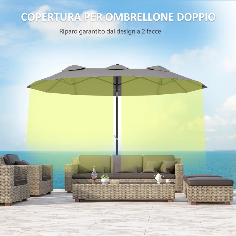 Outsunny Ombrellone Doppio Inclinabile a 45° con Manovella e Prese d'Aria, in Acciaio e Poliestere, 285x147x227 cm, Grigio