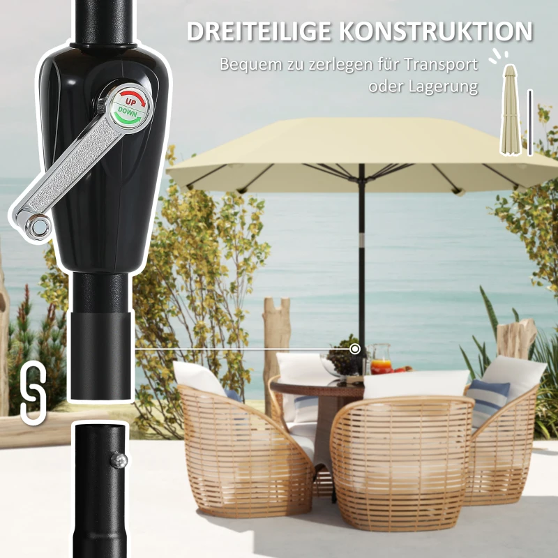 Outsunny Parasol de 2,3 m sans base, Parasol de terrasse inclinable avec manivelle, Polyester, Aluminium, Fibres de verre, Beige