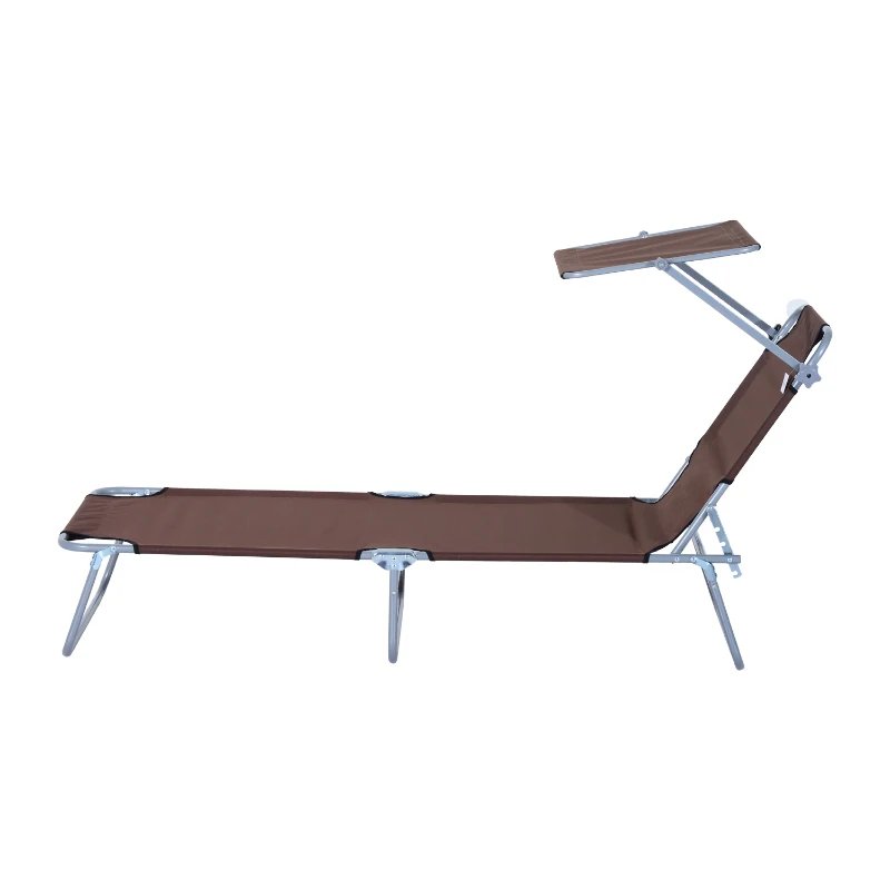 Outsunny Sonnenliege klappbar Gartenliege mit Sonnenschutz Liegestuhl mit 4-Fach verstellbare Rückenlehne Campingliege bis 120kg belastbar für Garten, Balkon und Pool geeignet, 6 Farben(Braun )