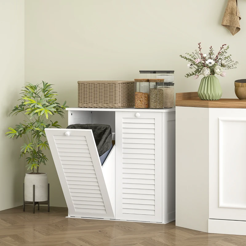 HOMCOM Armoire à linge, 2 paniers basculants pour le linge, 2 portes à lamelles, 70 x 38 x 73 cm, Blanc