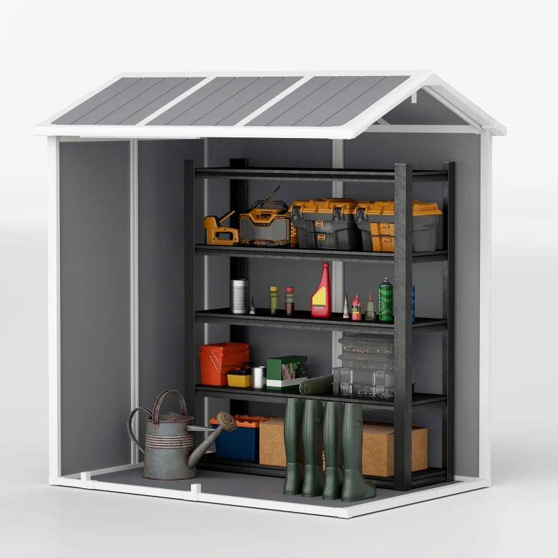 Outsunny Tuinhuis, Gereedschapsschuur met Bodem, Raam, Afsluitbare Deur, Kunststof-Harz, Weerbestendig, Grijs