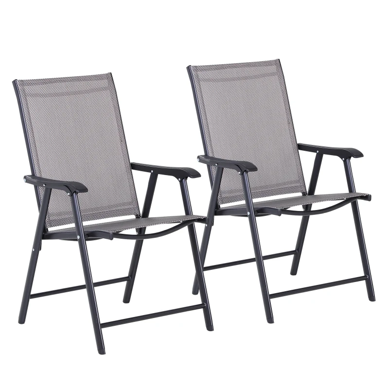 Outsunny Set of 2 Folding Garden Chairs, Metal Frame Garden Chairs Outdoor Patio Park Dining Seat with Breathable Mesh Seat, Grey