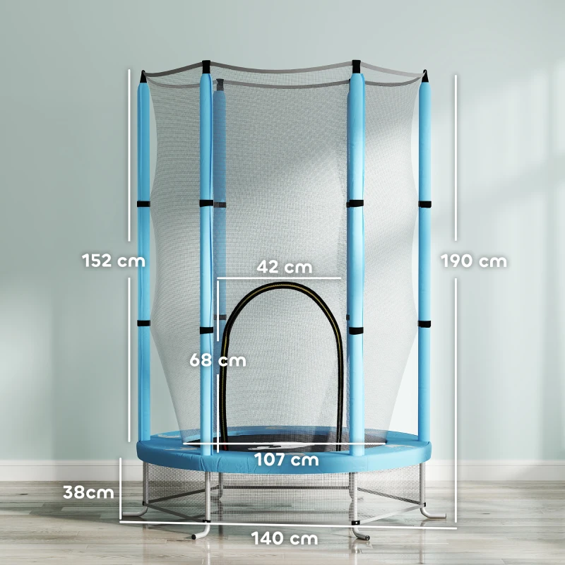 AIYAPLAY Trampoline pour enfants avec filet de sécurité, pour intérieur/extérieur, 3-6 ans, Bleu clair