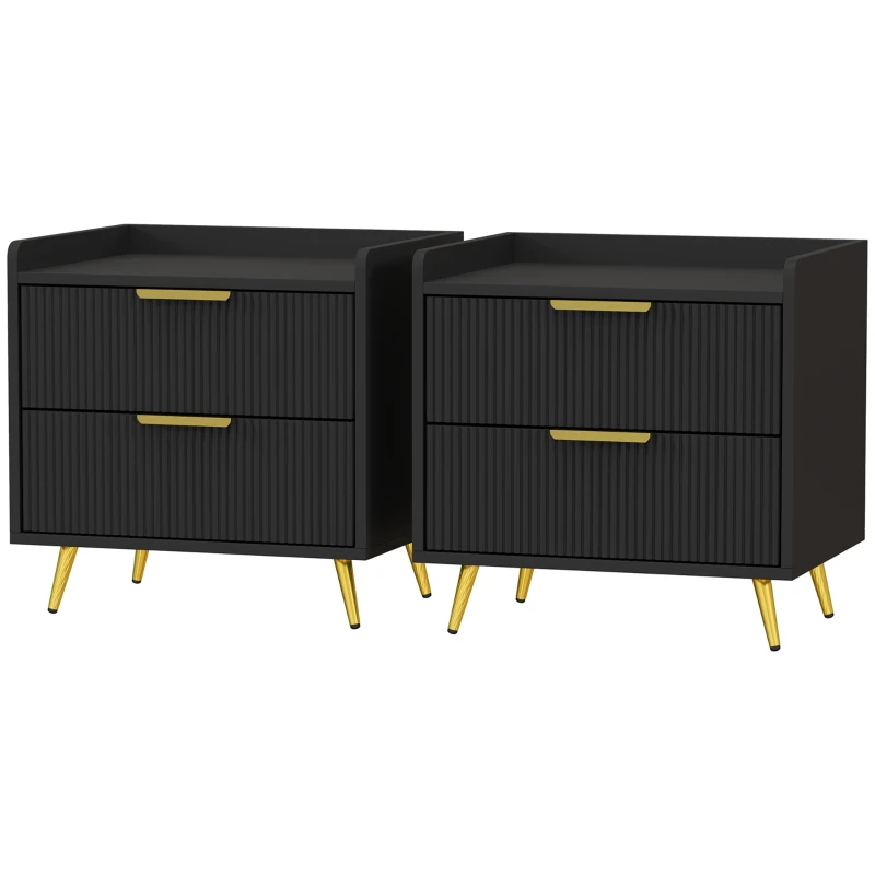 HOMCOM Elegant Two-Drawer Bedside Table Set of 2 - Black