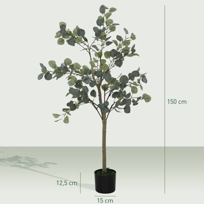 HOMCOM Eucalipto Artificial 150 cm Planta Artificial Decorativa Grande Árvore Artificial de Interior com 230 Folhas Verde