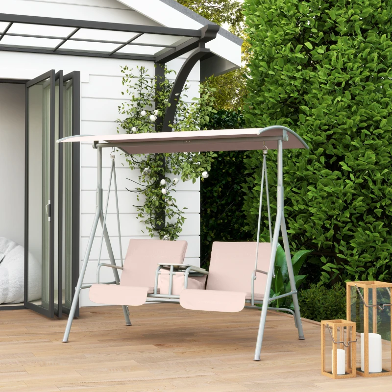 Outsunny Balancelle Hollywood, Balancelle de jardin, Balancelle 2 places avec auvent, 175 x 112 x 165 cm, Beige