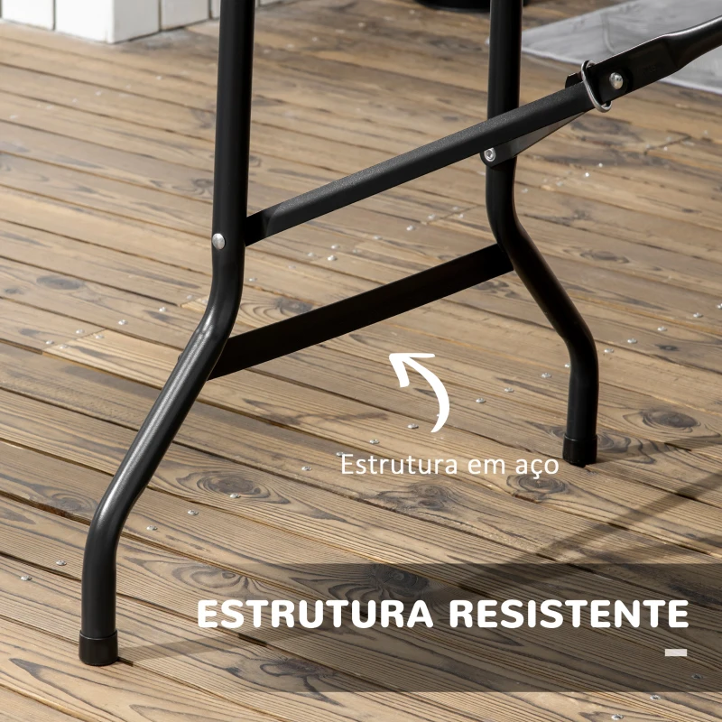 Outsunny Mesa Dobrável de Jardim Portátil 180x75,5x73 cm Mesa de Refeição de Exterior em Aço e HDPE com Alça de Transporte para 6 Pessoas Cinza Escuro