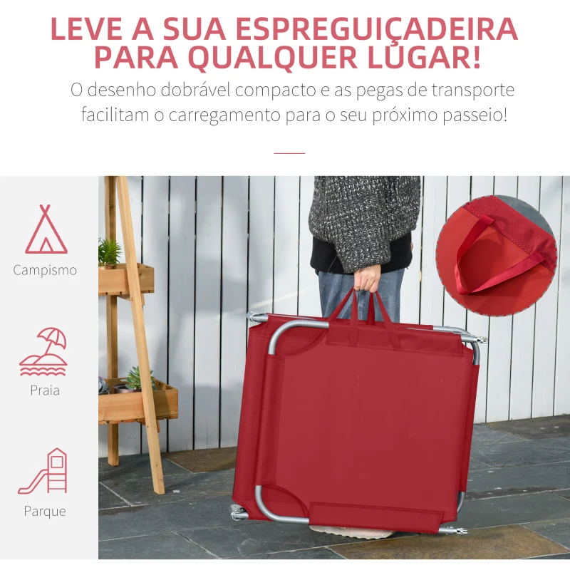 Outsunny Espreguiçadeira Dobrável Espreguiçadeira de Jardim com Encosto Ajustável em 5 Posições para Terraço 187x55x24 cm Vermelho