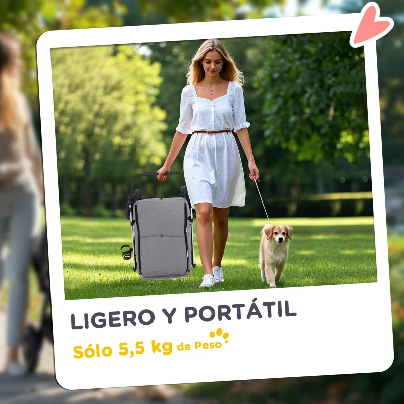 PawHut Cochecito para Mascotas Ligero y Plegable para Perros Pequeños con Ventilación Óptima 80x48,5x106 cm Gris y Plata