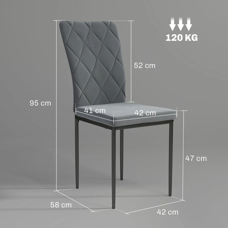 HOMCOM Ensemble de 4 chaises de salle à manger en velours, chaises rembourrées modernes avec pieds en métal, pour salle à manger, chambre, cuisine, Gris