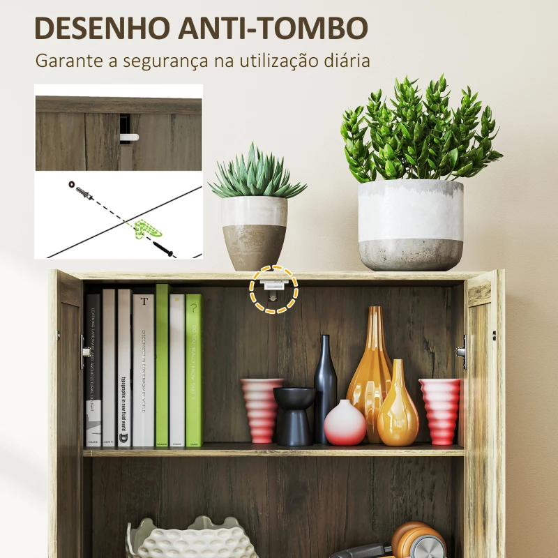 HOMCOM Armário de Cozinha Armário de Arrumação com 2 Portas e Prateleiras Ajustáveis 78x31,5x182 cm Marrom Acinzentado