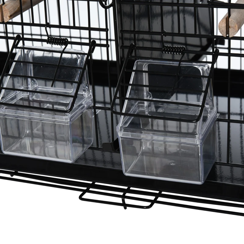 PawHut Gaiola para Pássaros com Divisória Ganchos Superiores Portas Comedouros Poleiros e Bandeja Amovível 59,5x26,5x39,5 cm Preto