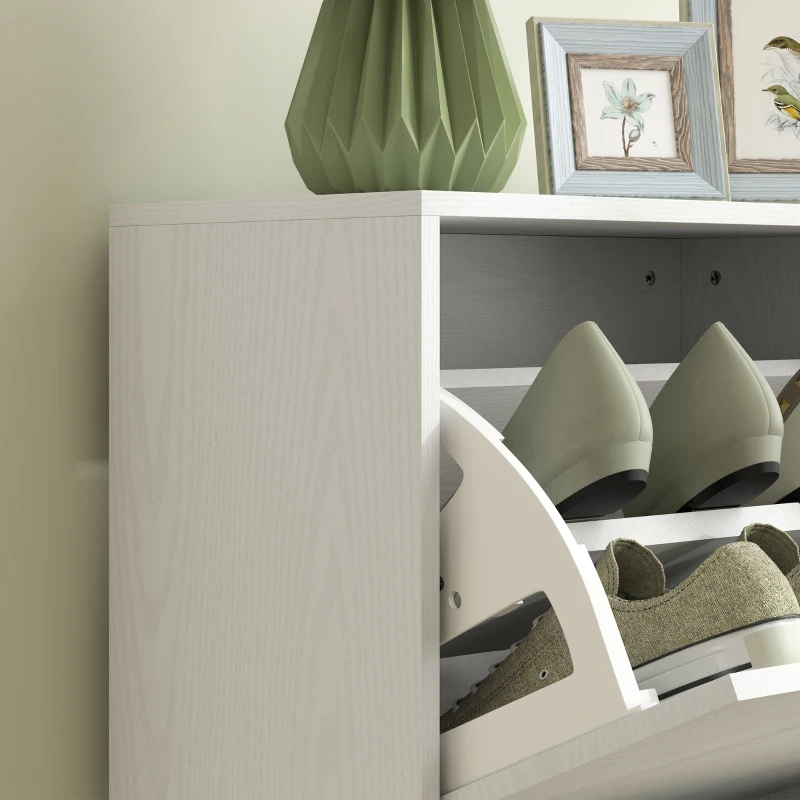 HOMCOM Sapateira Estreita Móvel Sapateira com 2 Gavetas Abatíveis e Prateleiras Ajustáveis para 8 Pares de Sapatos 47x26x85 cm Branco