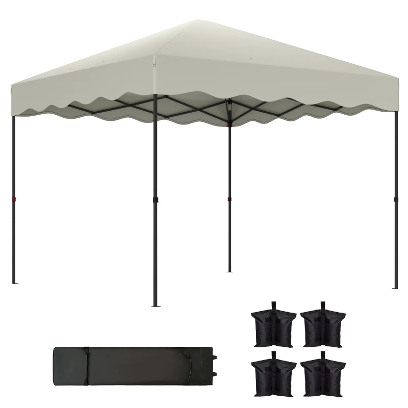 Outsunny Pavillon pop-up 3 x 3 m, Tente de jardin réglable en hauteur, avec sac à roulettes, pour jardin, terrasse, métal, tissu, crème