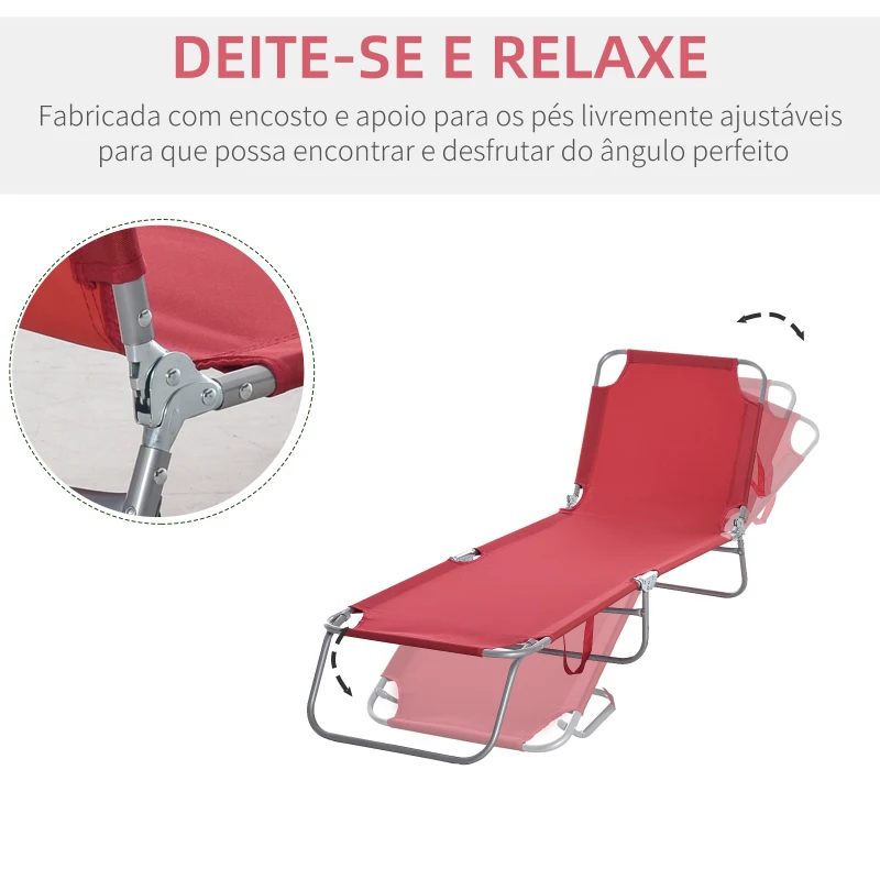 Outsunny Espreguiçadeira Dobrável Espreguiçadeira de Jardim com Encosto Ajustável em 5 Posições para Terraço 187x55x24 cm Vermelho