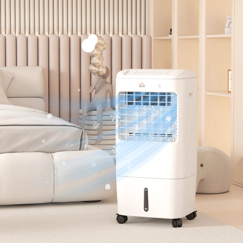 HOMCOM Refroidisseur d'Air, Climatiseur, 3 Modes, Minuterie de 7,5 heures, à roulettes, Plastique, Blanc
