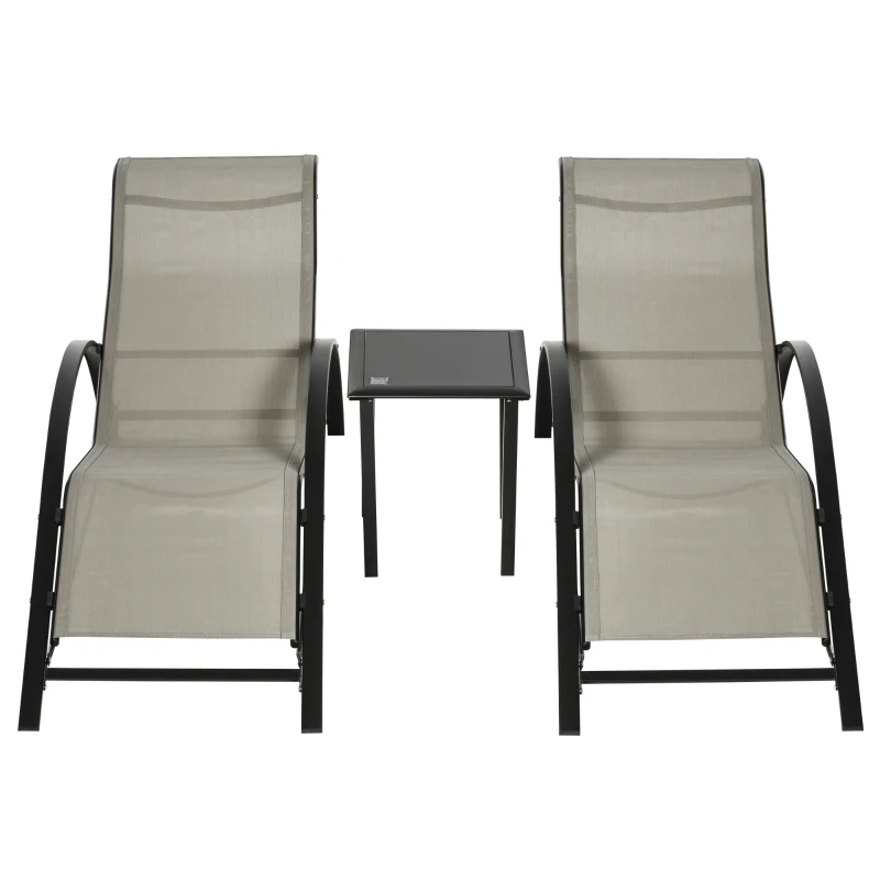 Outsunny 3-tlg. Gartenliegen-Set, 2 Sonnenliegen & 1 Beistelltisch, Metallrahmen, Grau+Schwarz