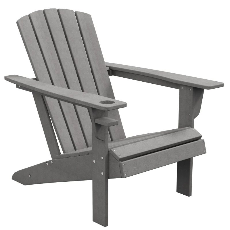 Outsunny Chaise de Jardin, Design Ergonomique, Résistante aux Intempéries, HDPE, Gris, 75 x 87 x 90 cm