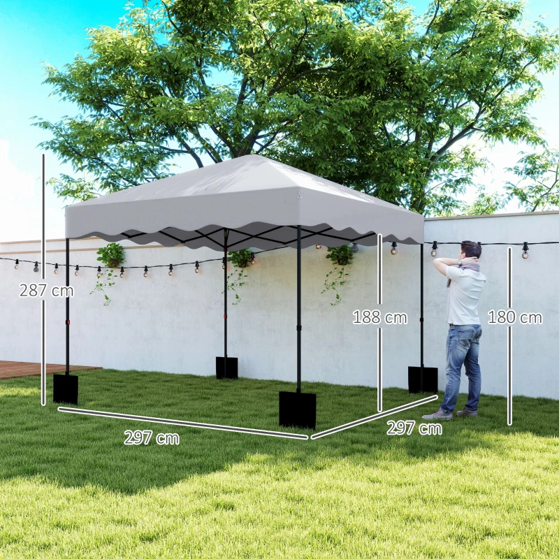 Outsunny Pavillon pliant 3 x 3 m, tente de jardin ajustable en hauteur, avec sac à roulettes, pour jardin, terrasse, en métal, en tissu, gris clair