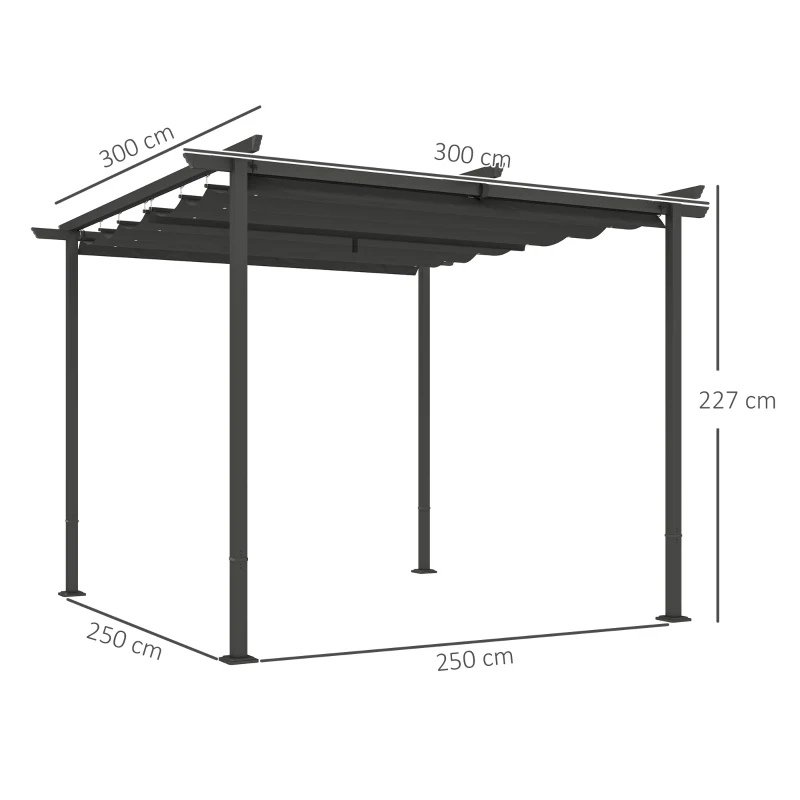Outsunny Pergola de Jardin 3 x 3 m avec Auvent Réglable, Cadre en Métal, Protection UPF30+, Auvent pour Véranda, Terrasse, Gris Foncé