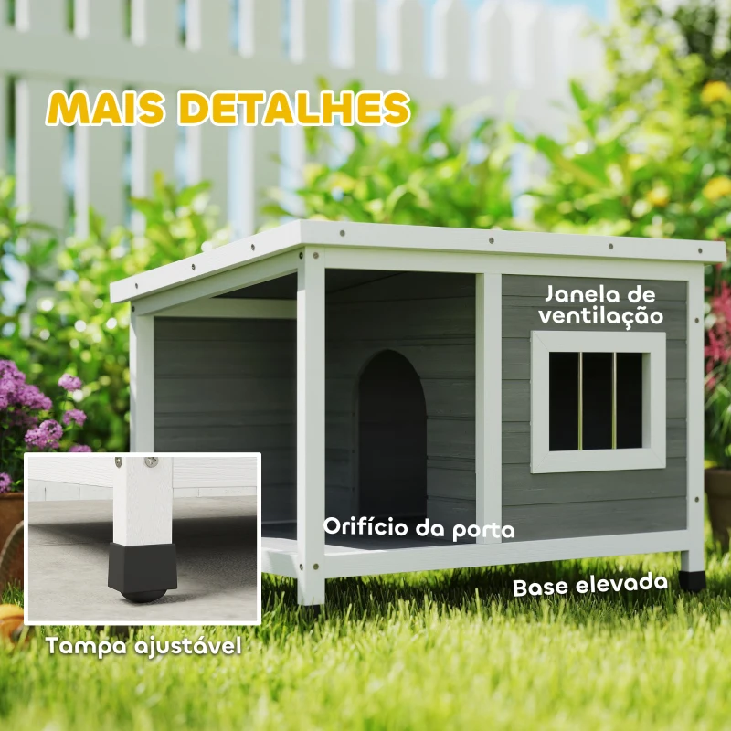 PawHut Casa para Cães de Madeira Casa para Animais de Estimação com Teto Asfáltico Impermeável e Janela 85,5x62x60cm Cinza