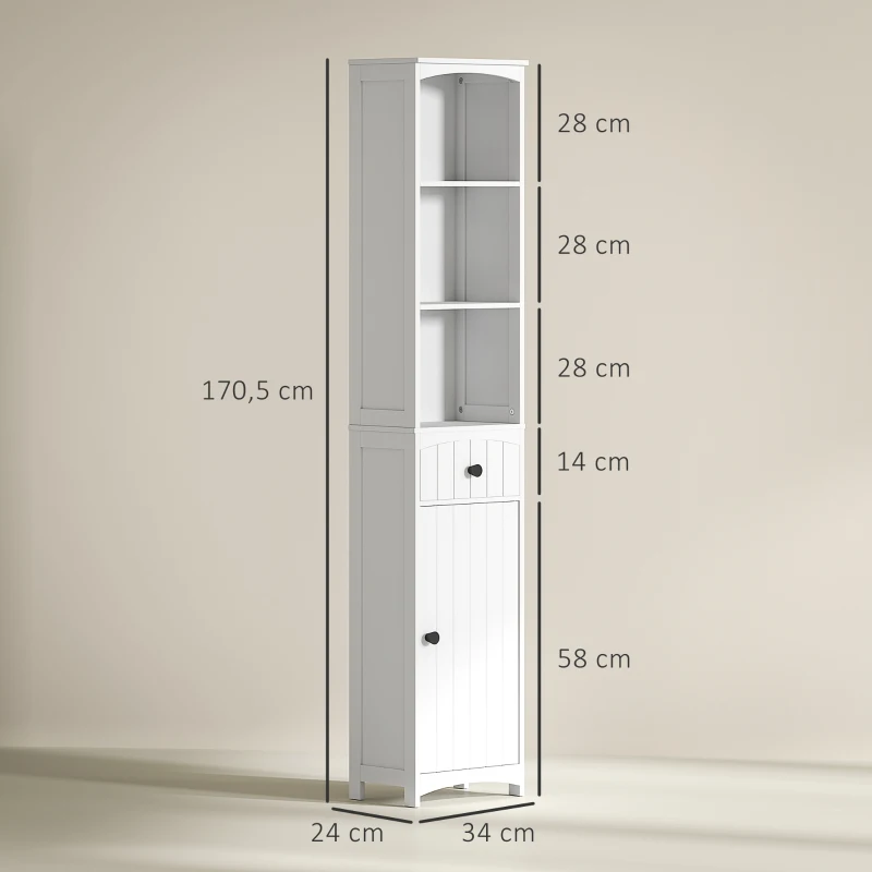 HOMCOM Meuble de salle de bain avec 3 étagères, 1 tiroir, solide, MDF, Blanc