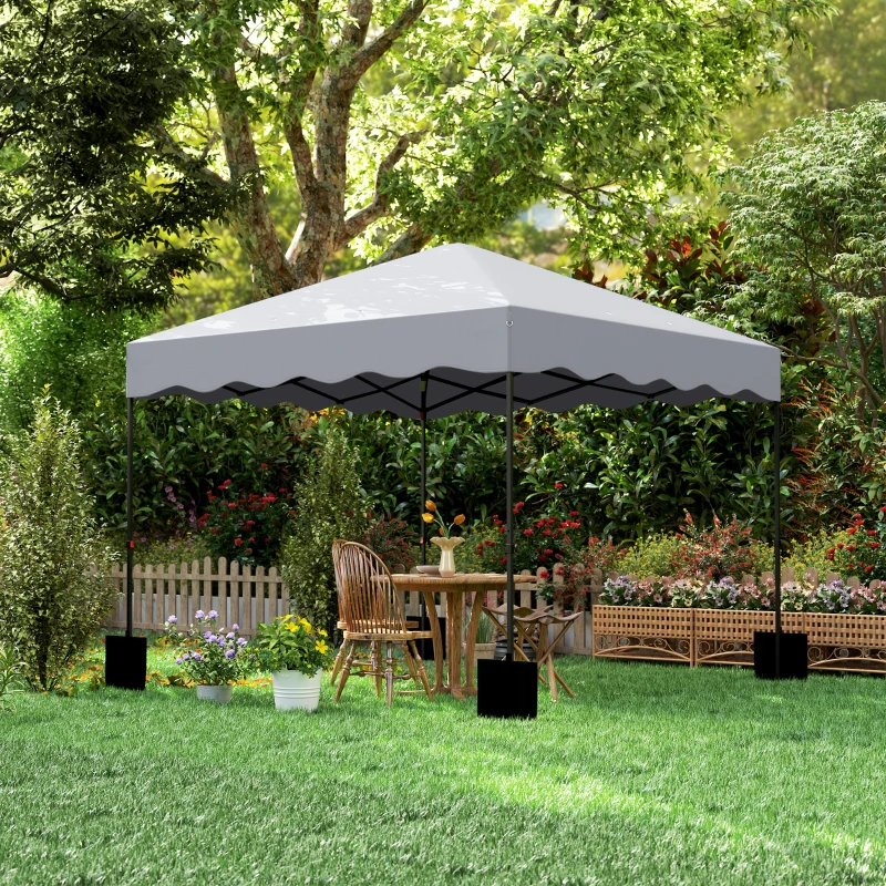Outsunny Pavillon pliant 3 x 3 m, tente de jardin ajustable en hauteur, avec sac à roulettes, pour jardin, terrasse, en métal, en tissu, gris clair