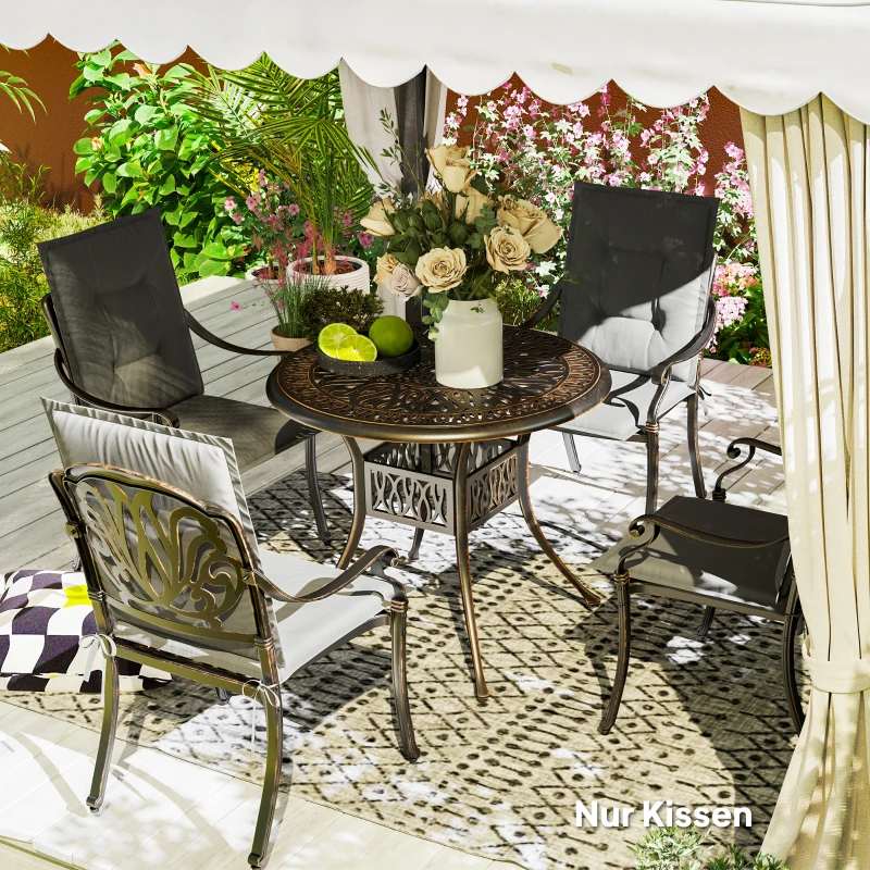 Outsunny 4er Set Sitzkissen 108 x 50 x 5 cm Stuhlkissen mit Bändern, Outdoor Indoor Sitzauflage Hellgrau