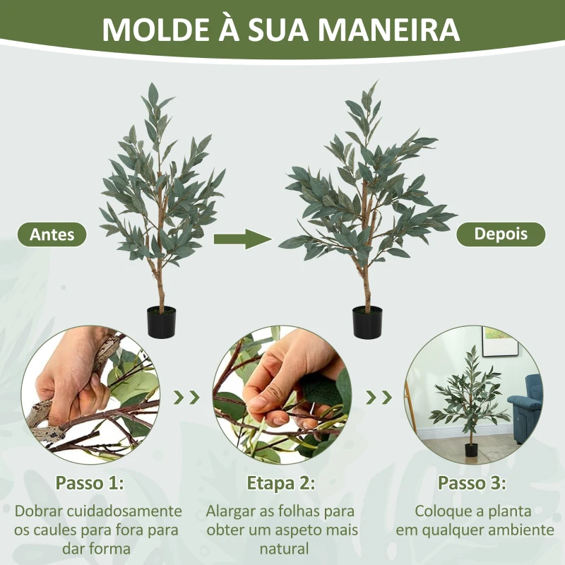 HOMCOM Planta Artificial de Louro 120 cm Planta Artificial Decorativa Grande Decoração para Casa Escritório Varanda Quarto Verde