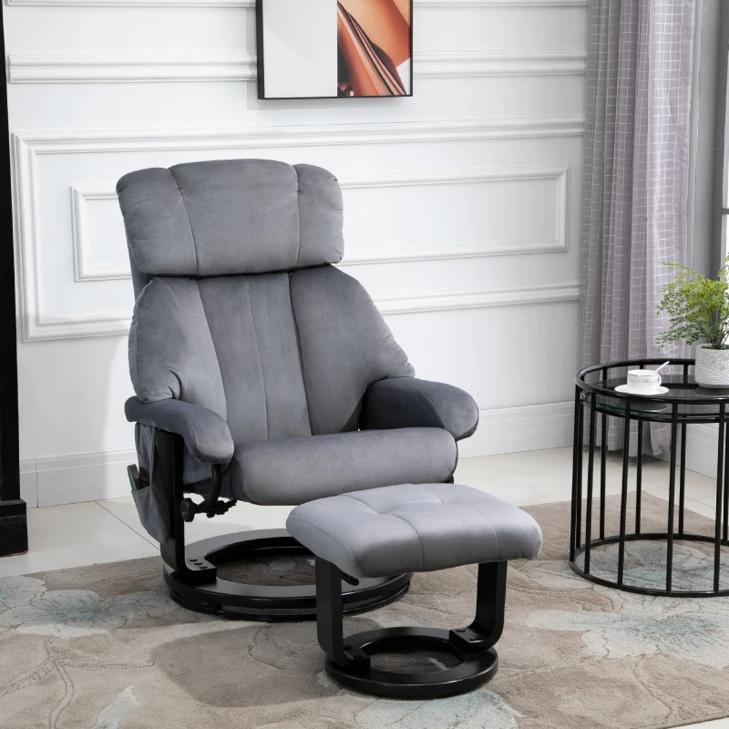 HOMCOM Fauteuil de massage Fauteuil de télévision avec fonction de couchage Fauteuil avec repose-pieds Fonction de massage en polyester velouté Gris 76 x 80 x 102 cm