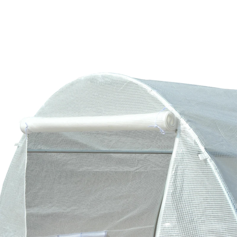 Outsunny Gewächshaus 595x300x200cm Foliengewächshaus Tomatenhaus mit Tür, Fenster, Folientunnel aus verzinktem Stahl, Pflanztunnel, Treibhaus inkl. Erdanker Seilen, Gartentunnel, Weiß