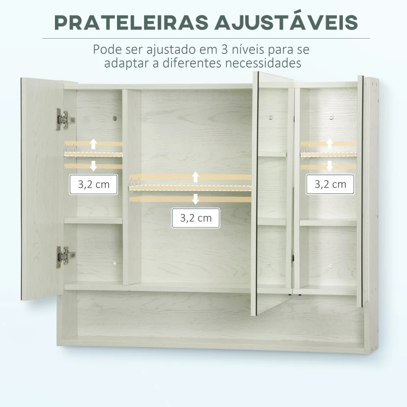 kleankin Armário Casa de Banho com Espelho Armário de Parede com Prateleira Ajustável e Compartimento 90x15x75 cm Madeira Clara