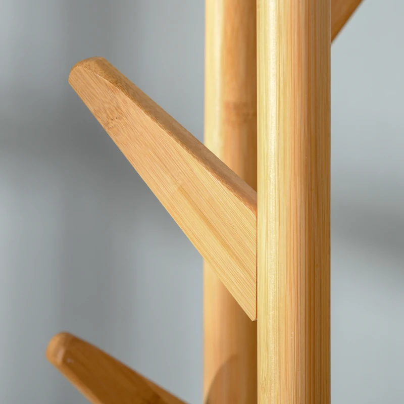 HOMCOM Porte-Manteau sur Pied Portemanteau avec 12 Crochets Support pour Parapluie Moderne pour Couloir Salon Métal Bambou Naturel + Blanc 30,5 x 30,5 x 174,5 cm